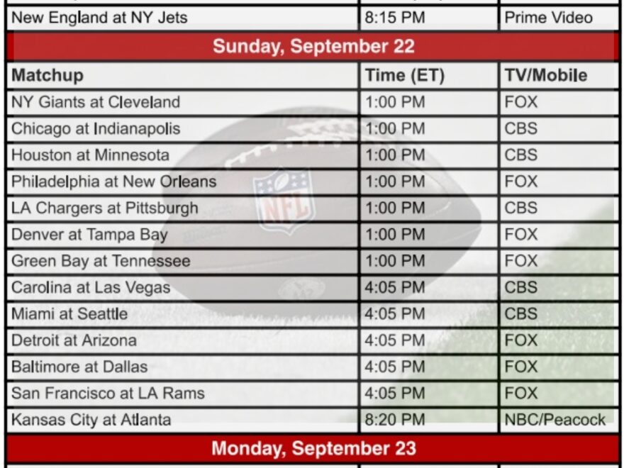 Printable NFL Week 3 Schedule Pdf Archives Printerfriendly