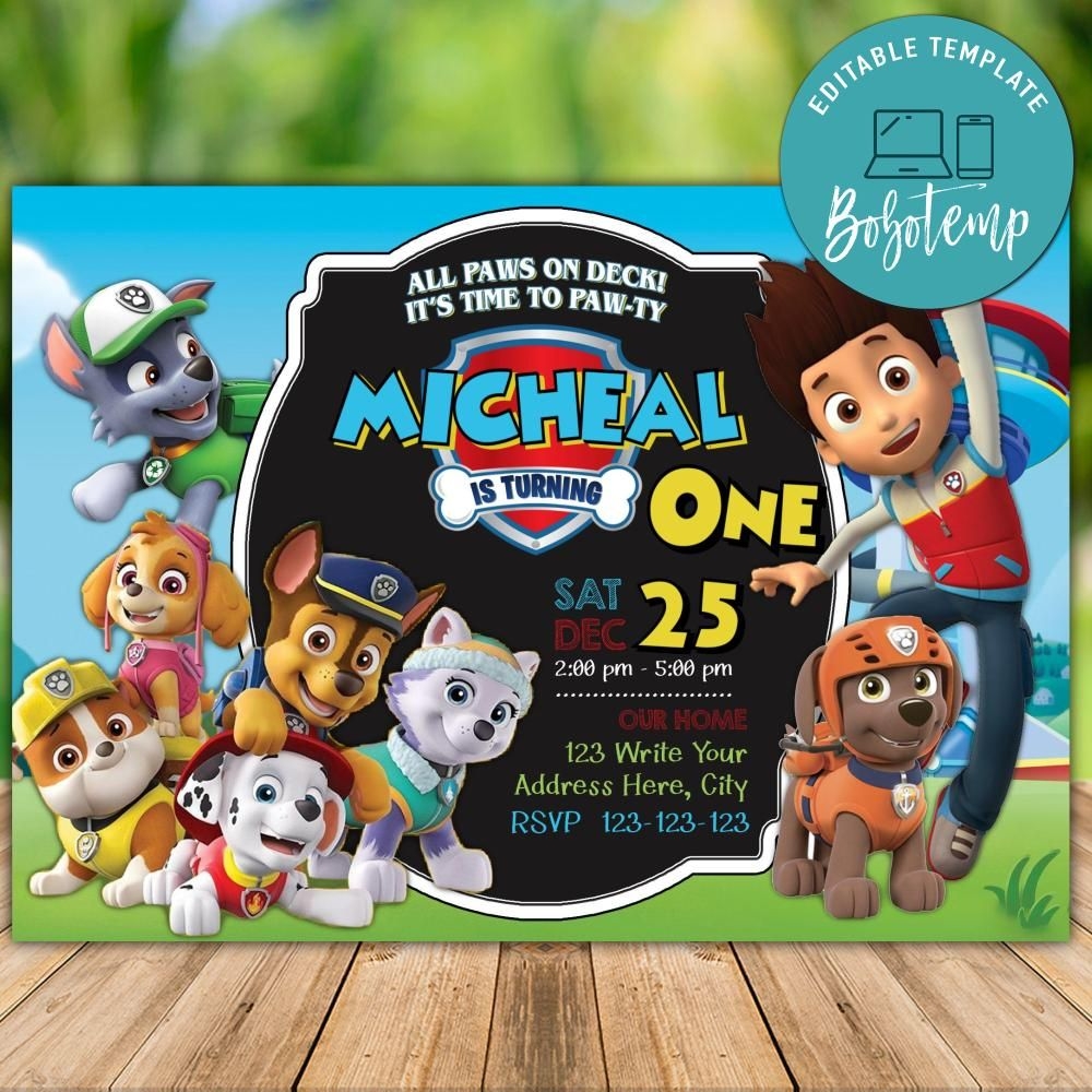 Printable Paw Patrol 1st Birthday Invitations Instant Download Bobotemp