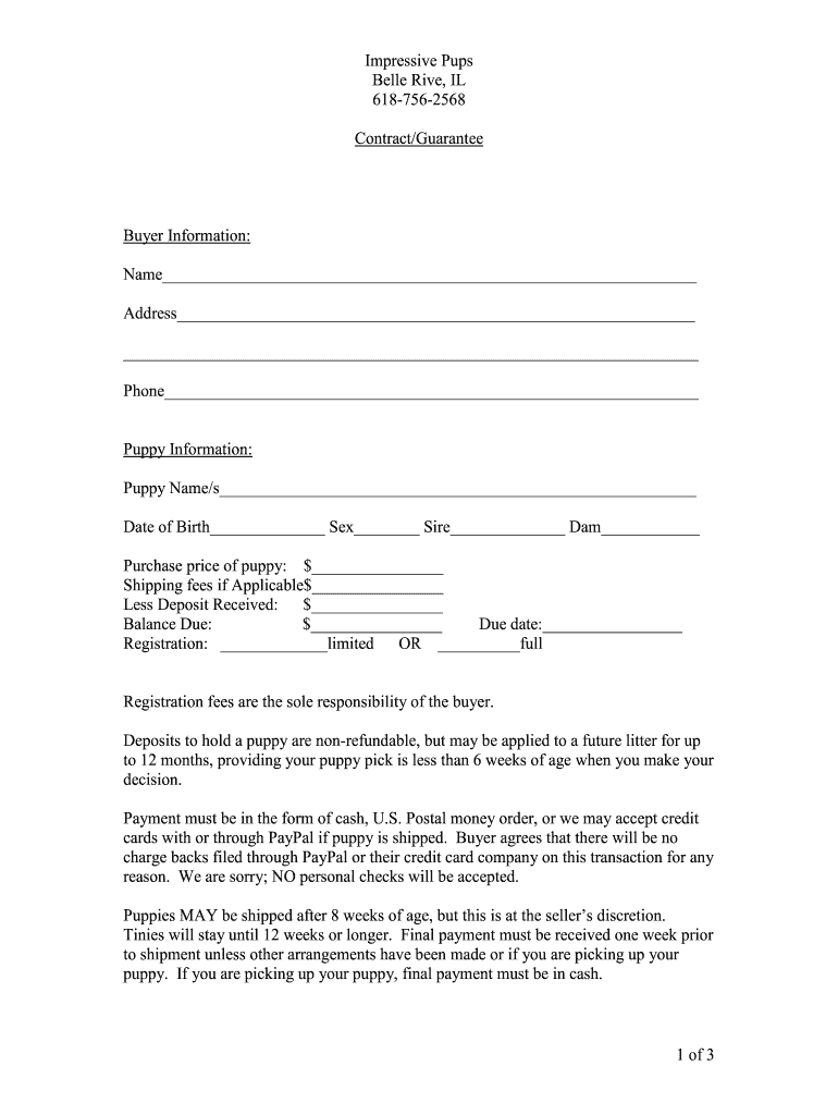 Printable Puppy Health Guarantee Template Fill Online Printable Fillable Blank PdfFiller