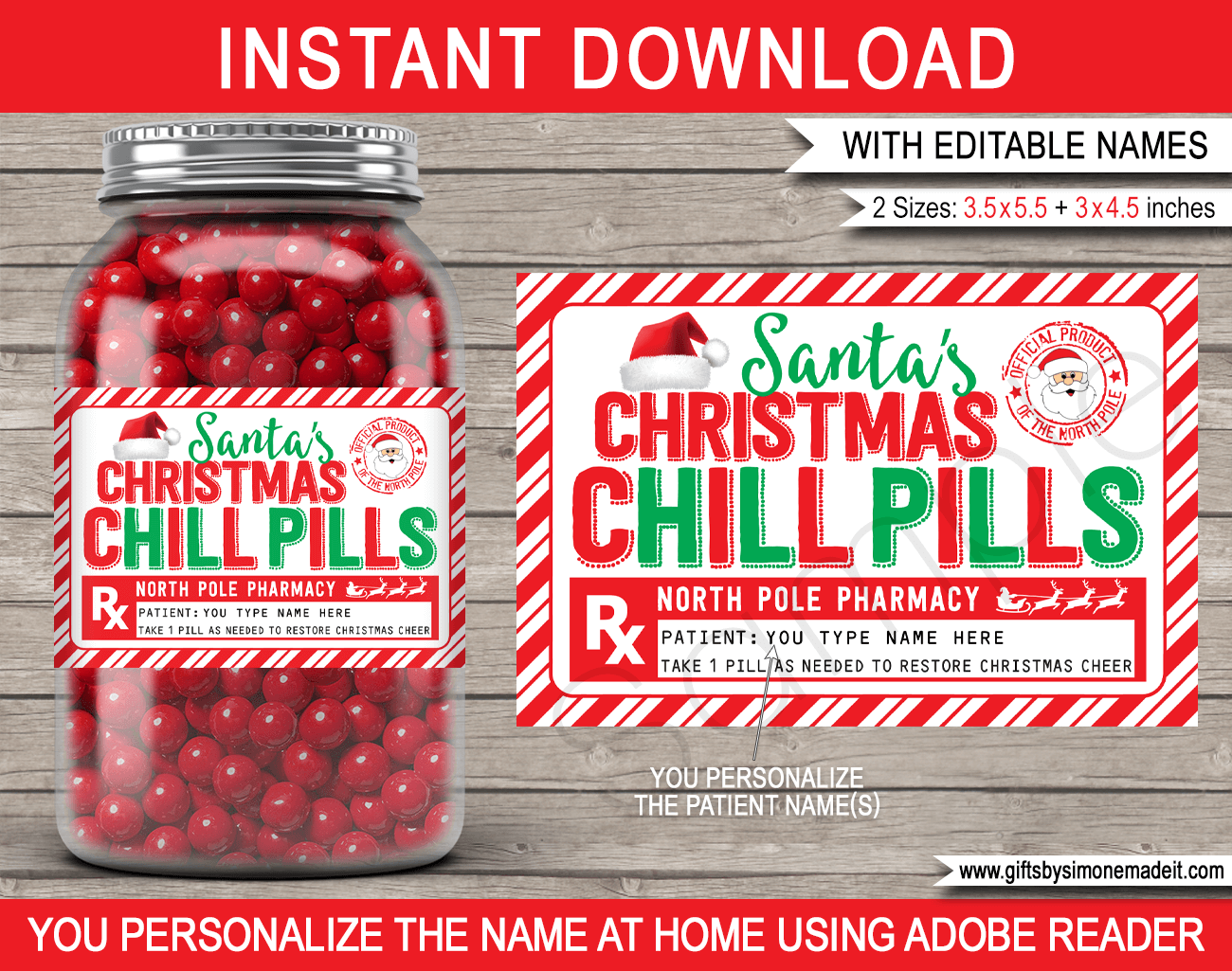 Printable Santa Chill Pill Labels Template Christmas RX Prescription