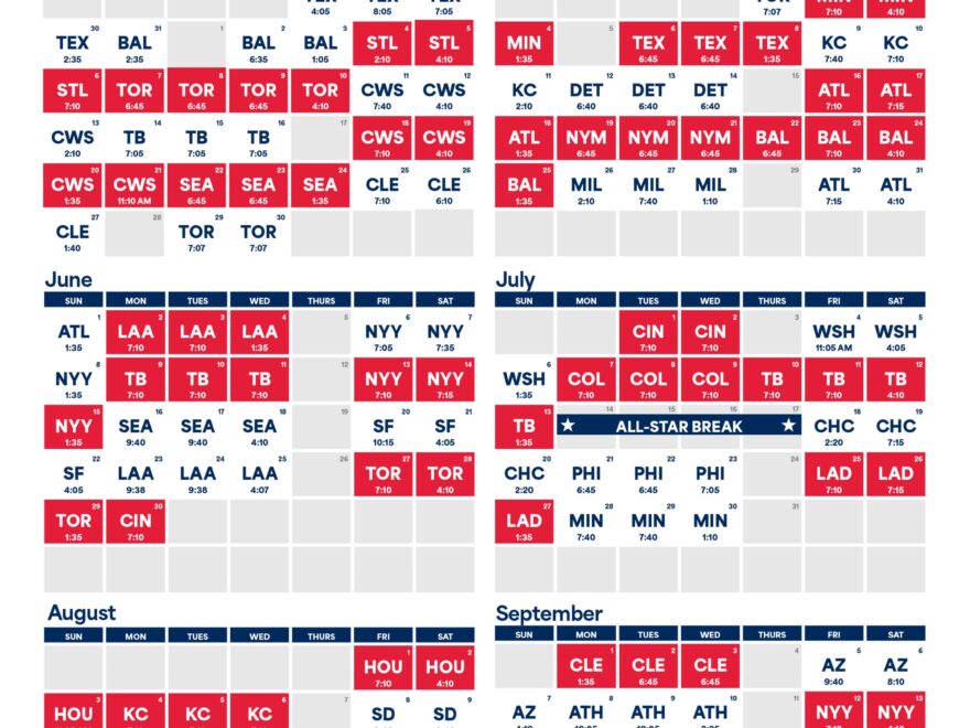 Printable Schedule Boston Red Sox