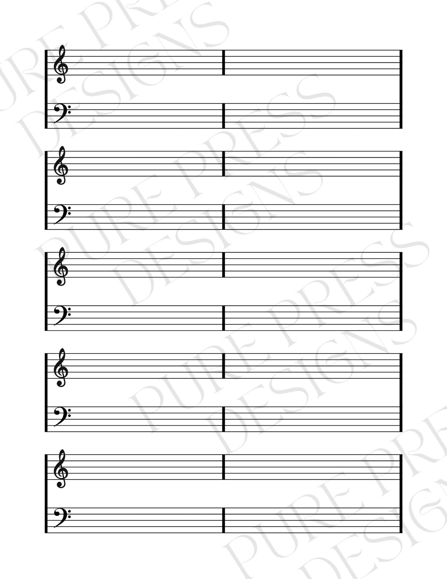 Printable Staff Paper Blank Sheet Music Treble Clef Bass Clef Etsy