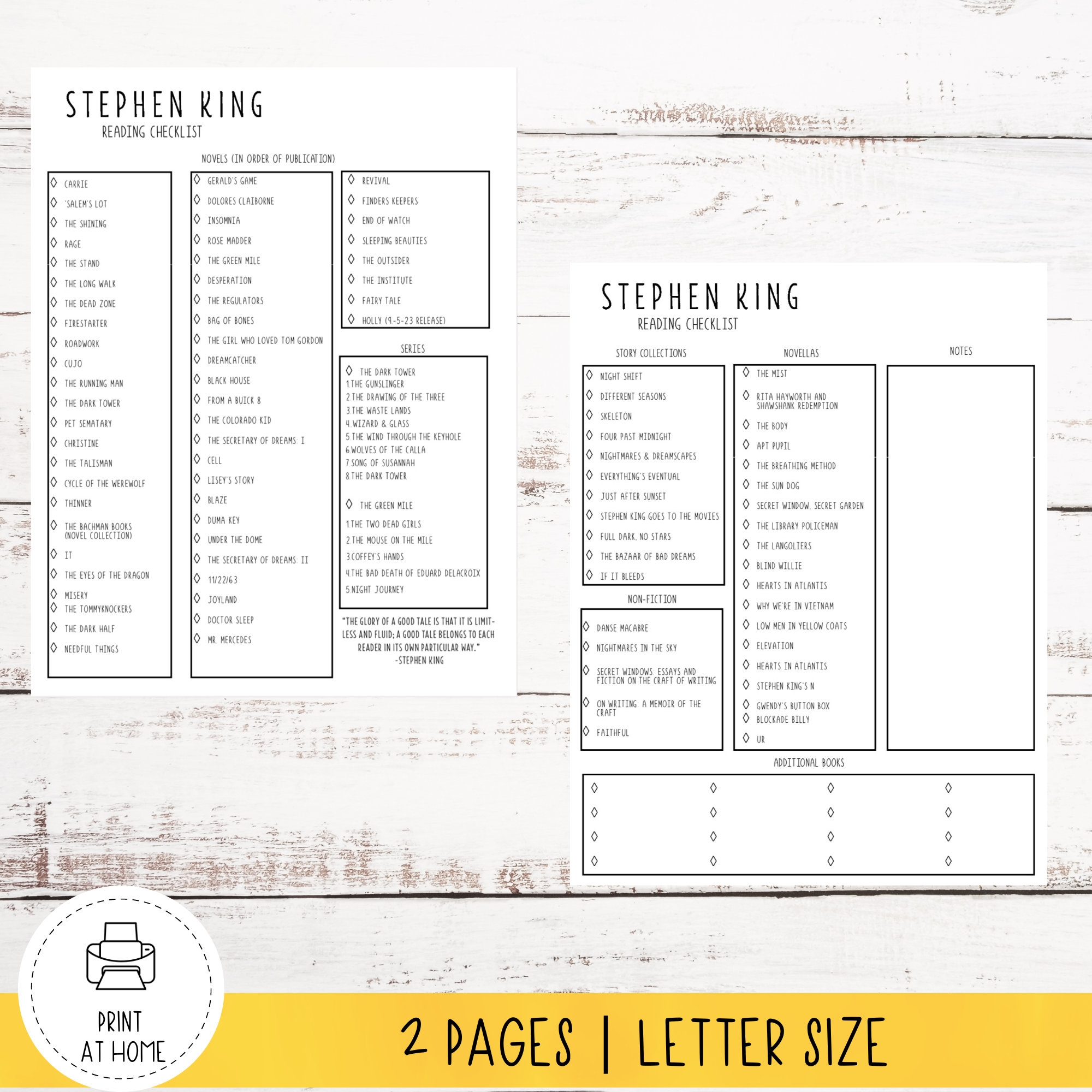 Printable Stephen King Reading Challenge List PDF Book List Book Journal Reading Planner Etsy Australia