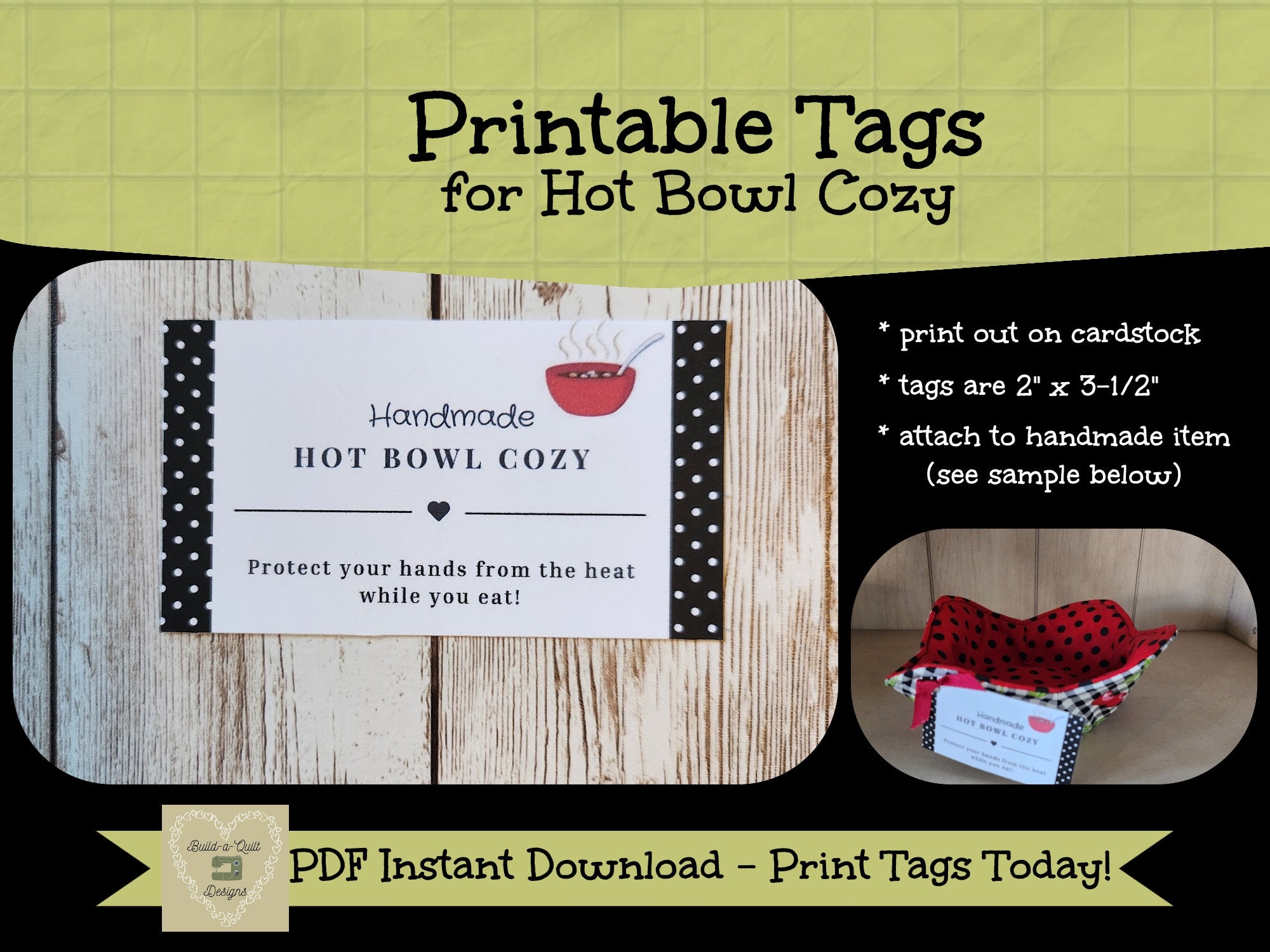 Printable Tag card For Hot Bowl Cozy Instant Download Print Cut Attach To Handmade Products Etsy