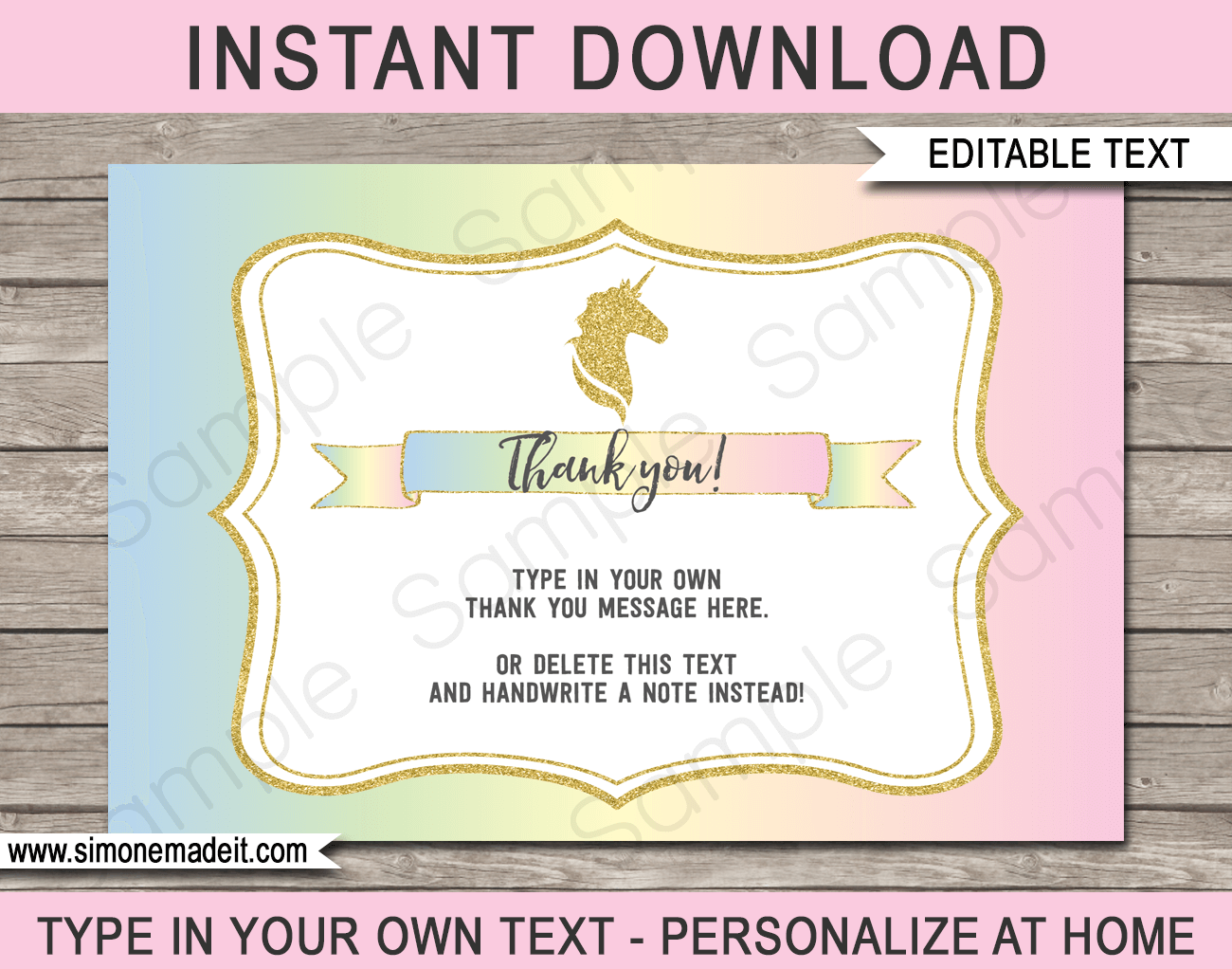 Printable Unicorn Party Thank You Cards Unicorn Birthday Party Theme