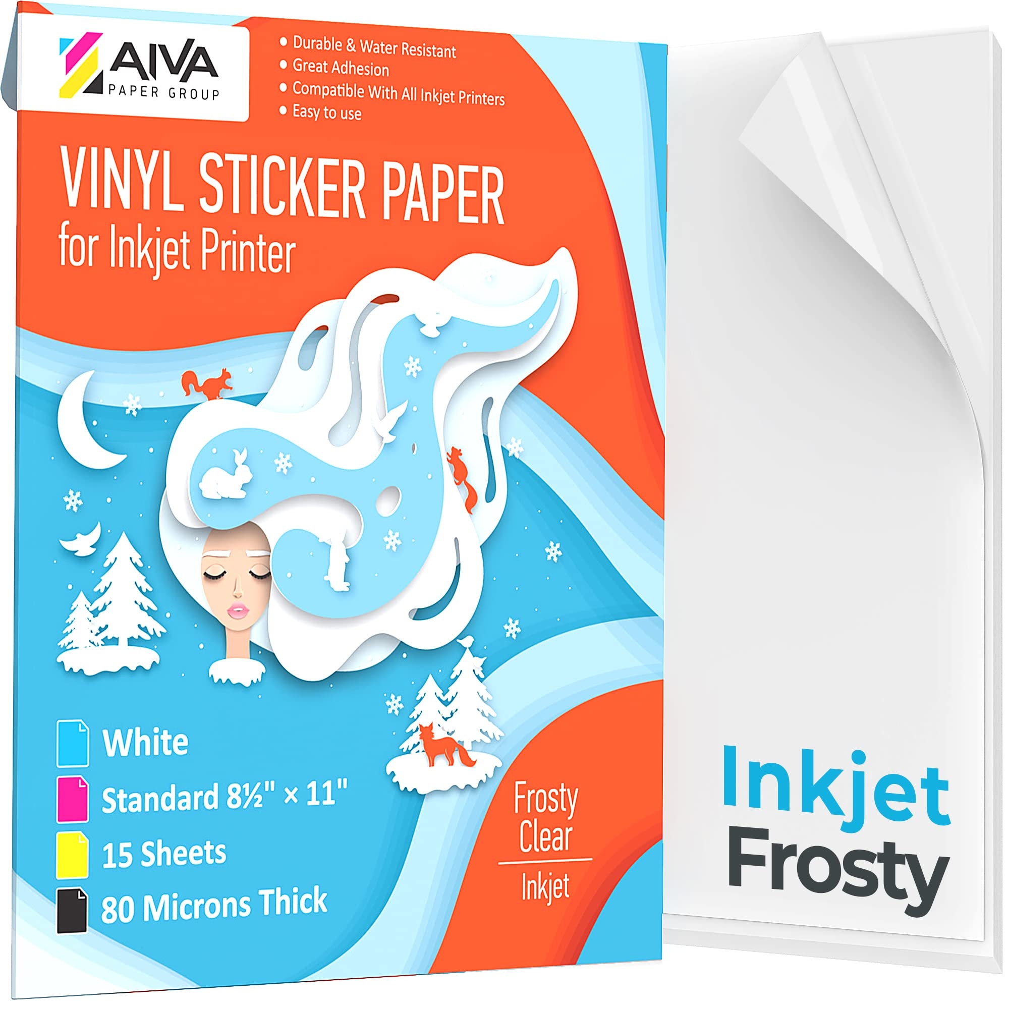 Printable Vinyl Sticker Paper For Inkjet Printer Frosty Clear Semi Transparent 15 Self Adhesive Sheets Waterproof Decal Paper Standard Letter Size 8 5 x11 Amazon in Office Products