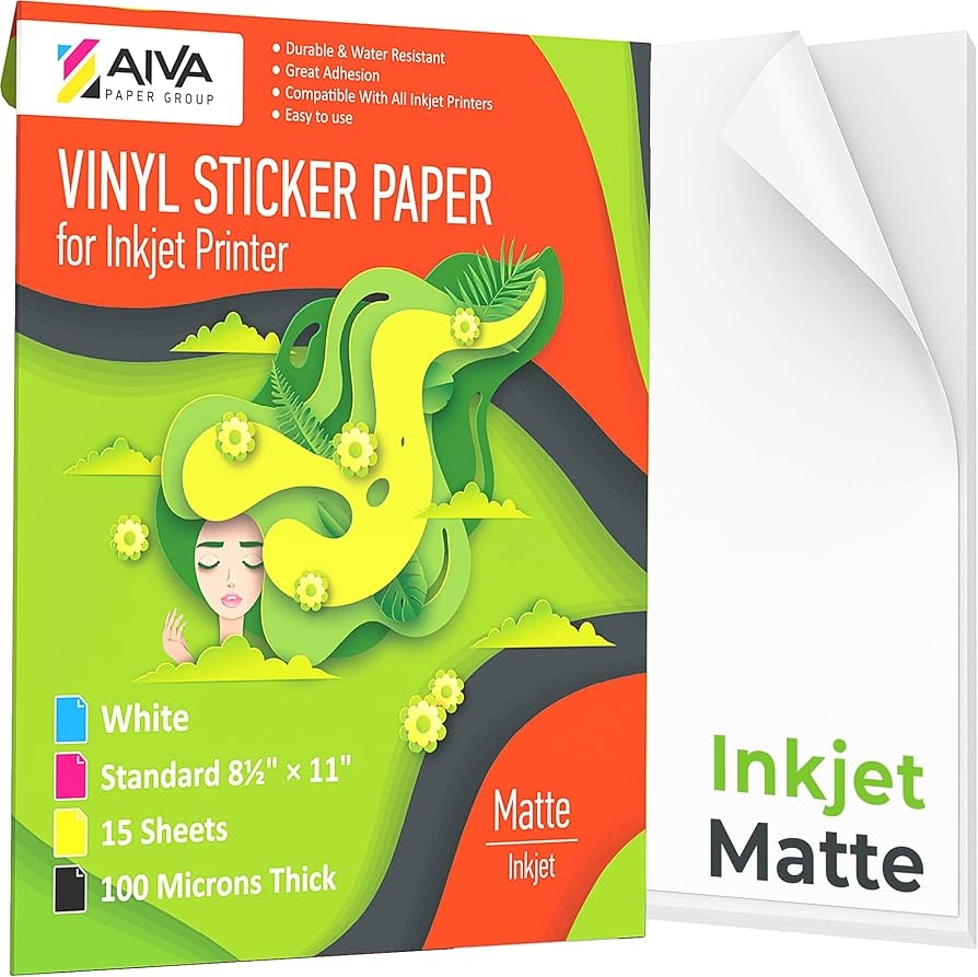 Printable Vinyl Sticker Paper For Inkjet Printer Matte White 15 Self Adhesive Sheets Waterproof Sticker Paper Standard Letter Size 8 5 X 11 Inch Amazon de Stationery Office Supplies