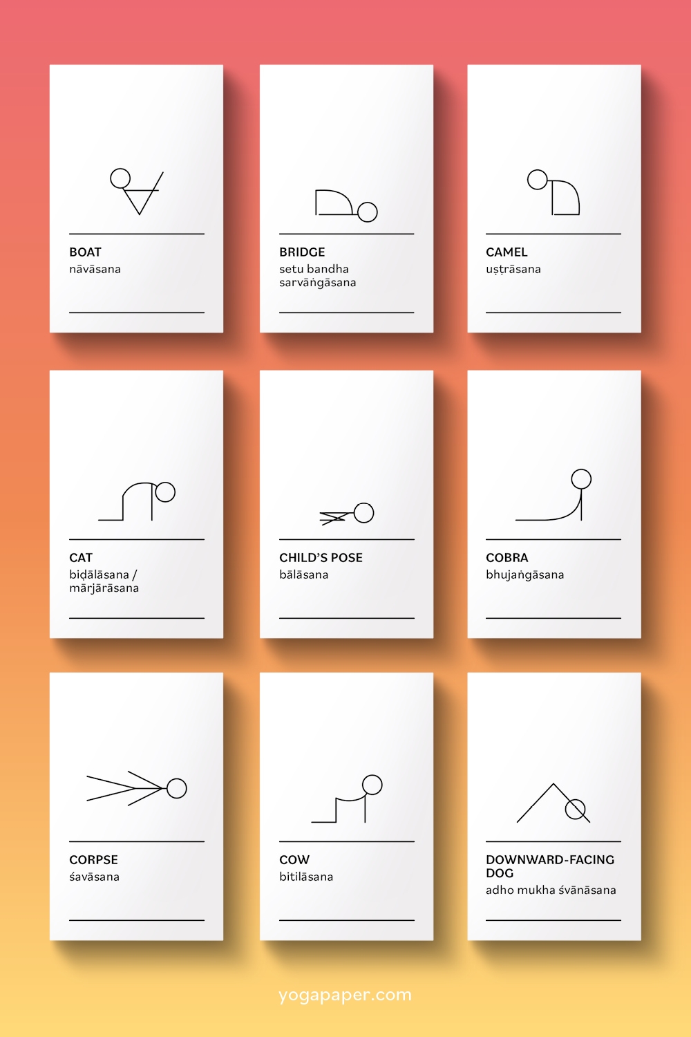 Printable Yoga Cards With Stick Figures Yoga Paper