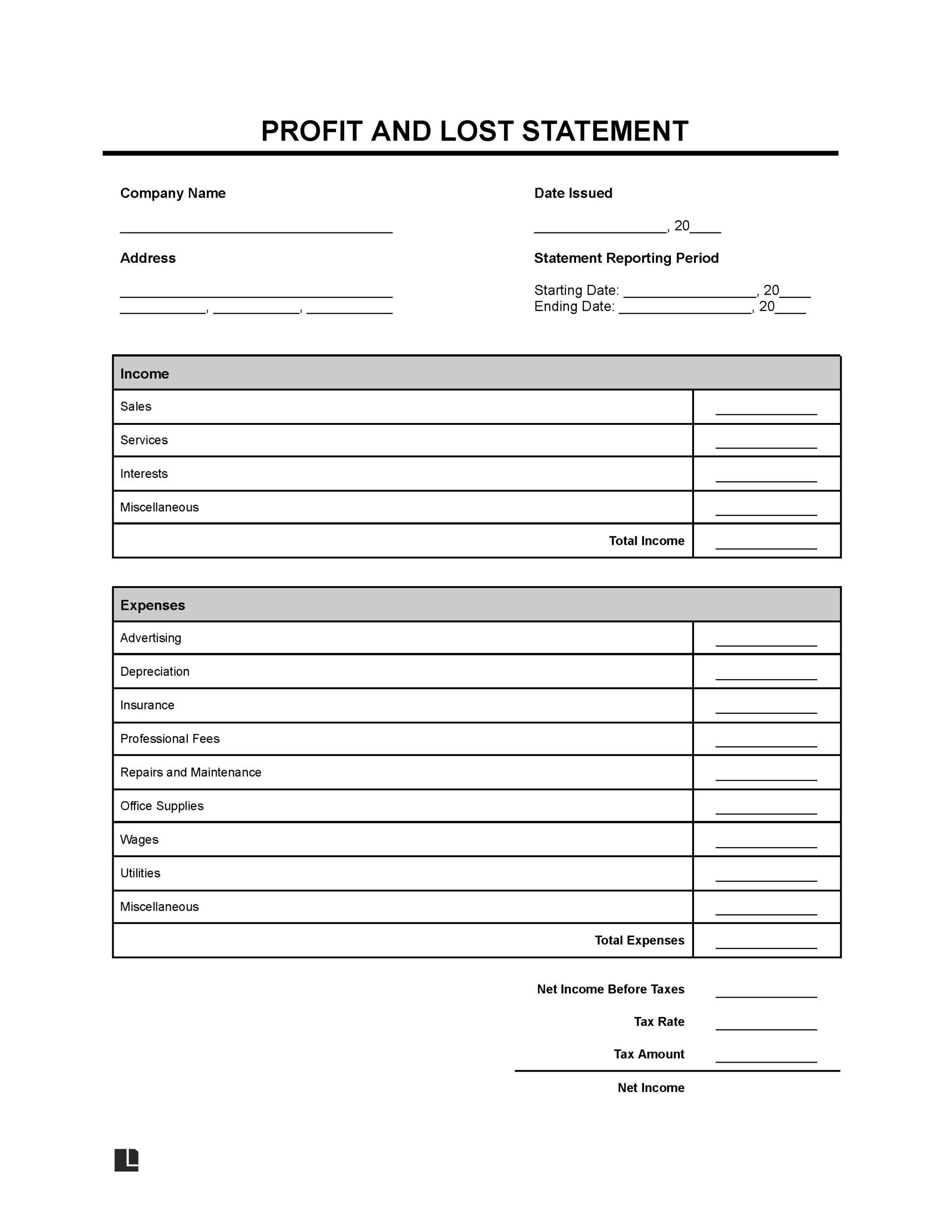 Profit And Loss Statement Template Fill Online Download Print