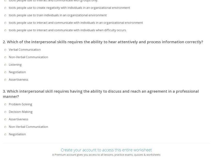 Quiz Worksheet Interpersonal Skills In The Workplace Study