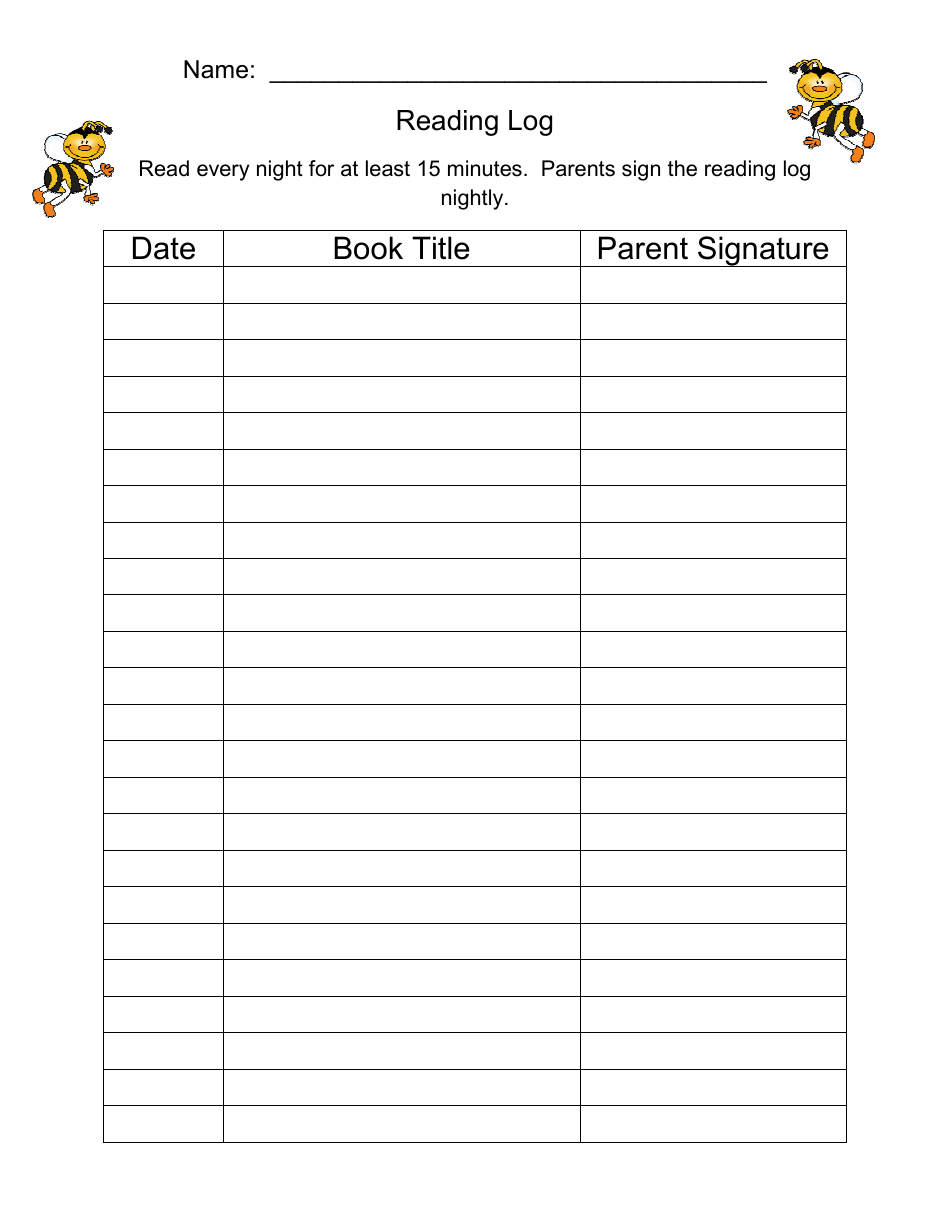 Reading Log Template With Parent Signature Download Printable PDF Templateroller