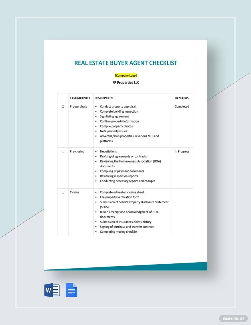 Printable Buyers Transaction Checklist Real Estate