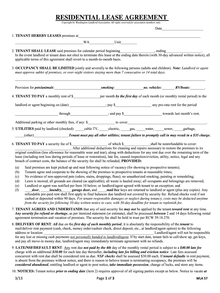 Rental Agreement Washington State Fill Online Printable Fillable Blank PdfFiller