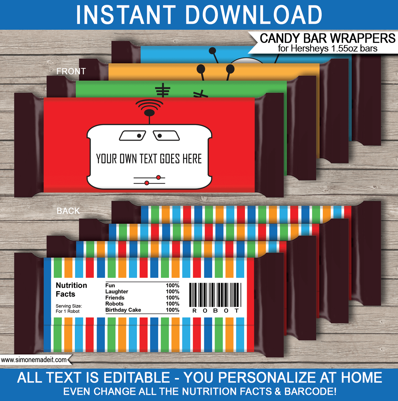 Robot Hershey Candy Bar Wrappers Template Personalized Candy Bars