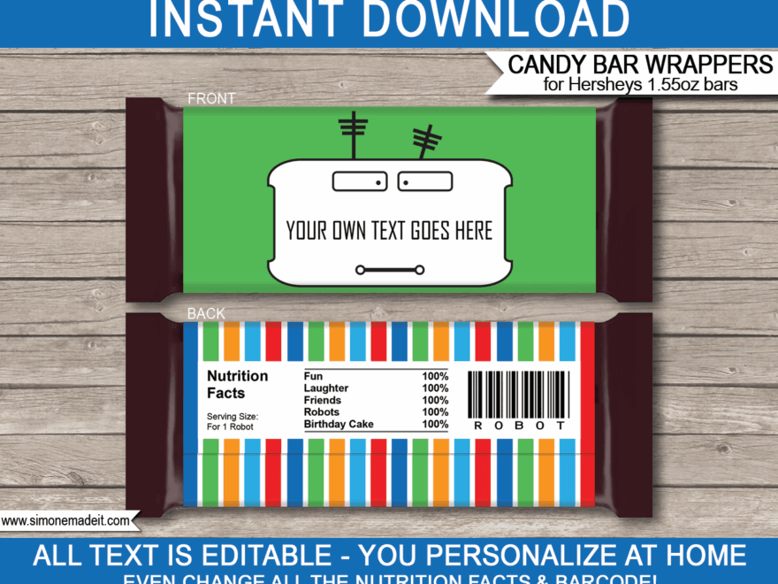 Robot Hershey Candy Bar Wrappers Template Personalized Candy Bars