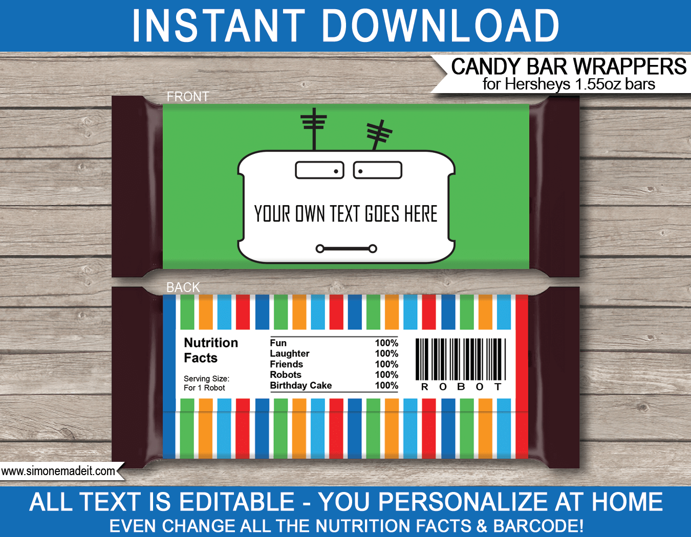 Robot Hershey Candy Bar Wrappers Template Personalized Candy Bars