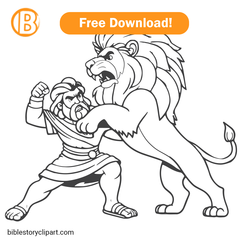 Samson Fighting A Lion Coloring Page Bible Story Clipart