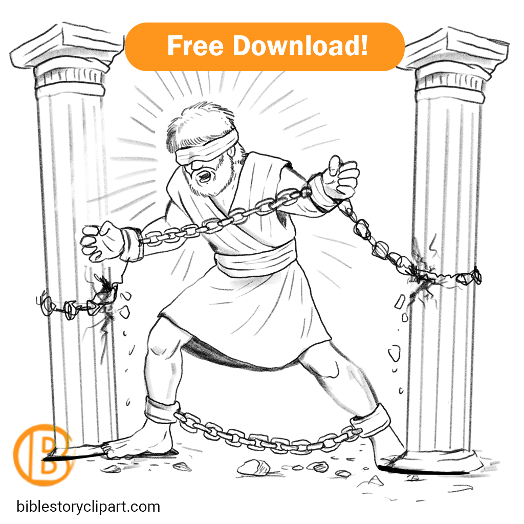 Samson s Final Act Coloring Page Bible Story Clipart