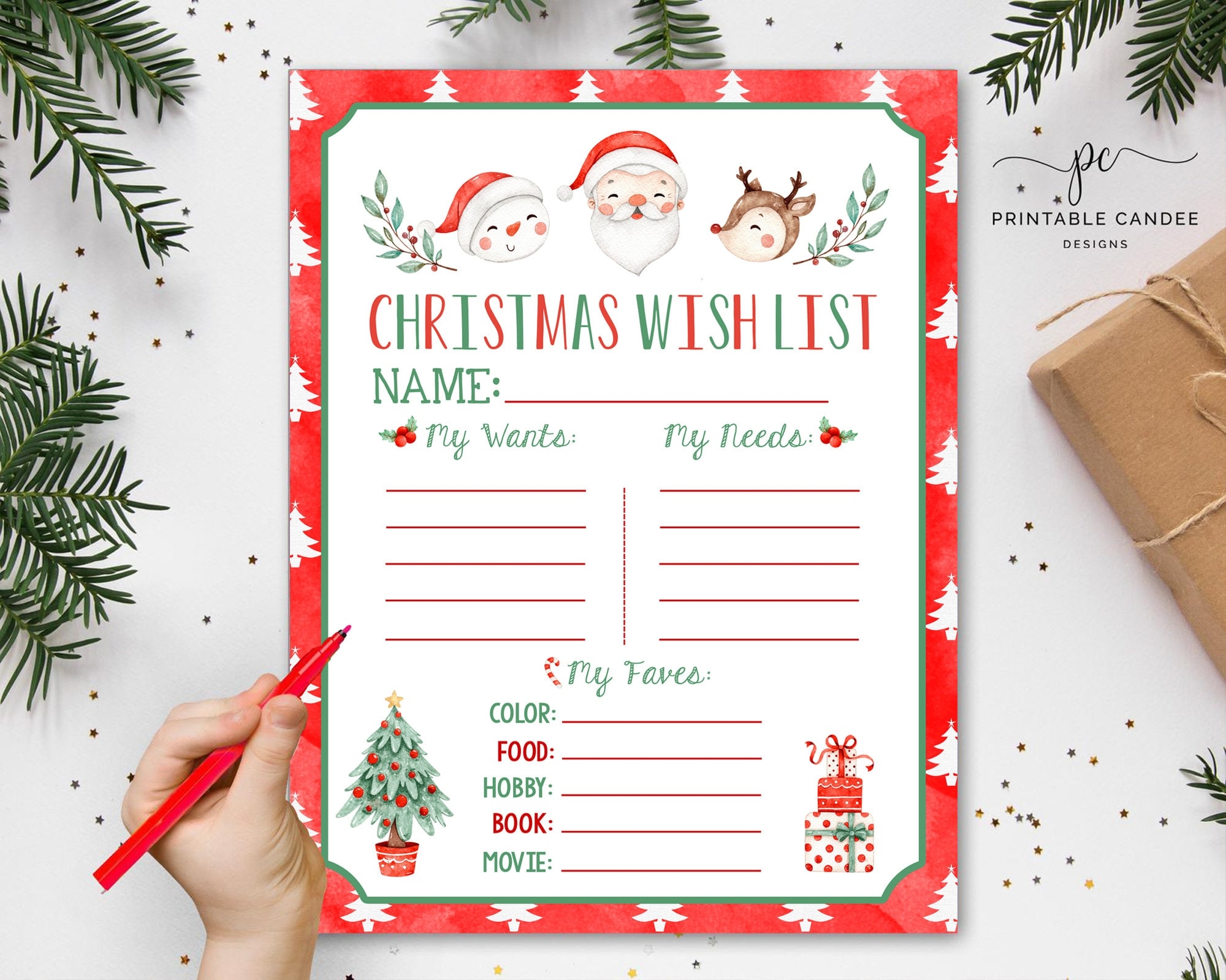 Santa Letter Christmas Wish List Kids Christmas List Instant Download Dear Santa Holiday Letter Printable Etsy