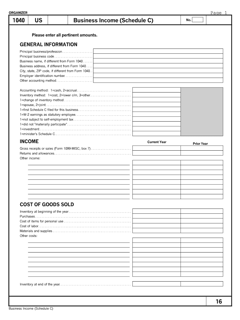 Schedule C Worksheet Fill Online Printable Fillable Blank PdfFiller