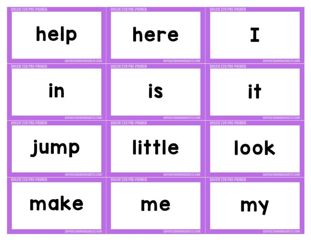 Kindergarten Sight Words Printables Flashcard