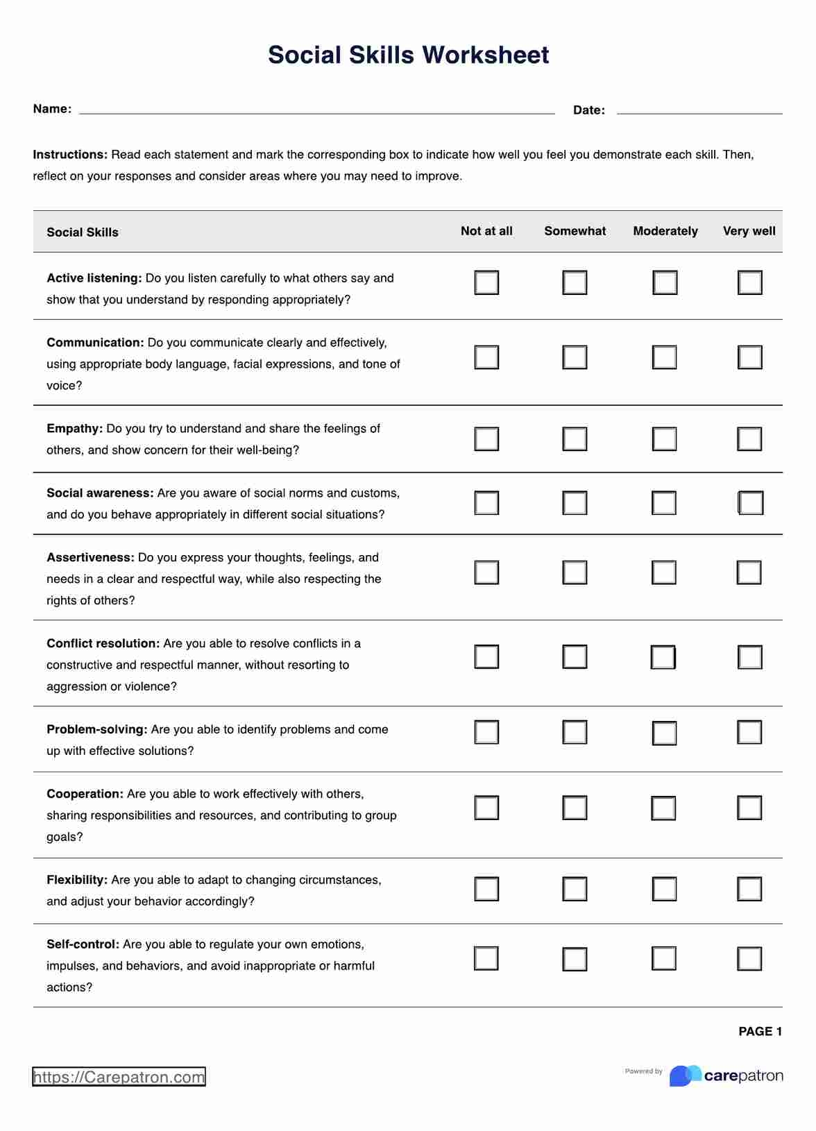 Interpersonal Communication Skills Test Printable
