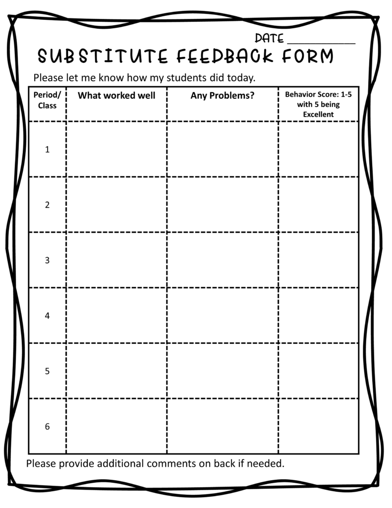 Substitute Feedback Form Gamble For Middle