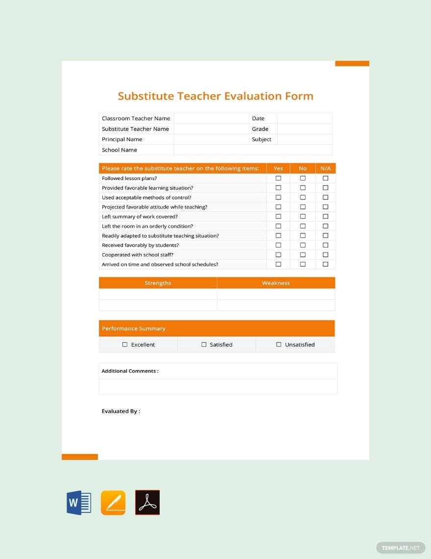 Free Printable Substitute Teacher Feedback Forms