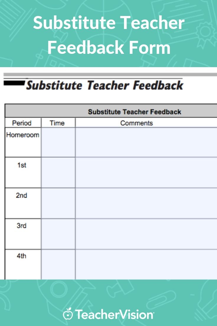 Substitute Teacher Feedback Form Printable Tool Grades K 12 