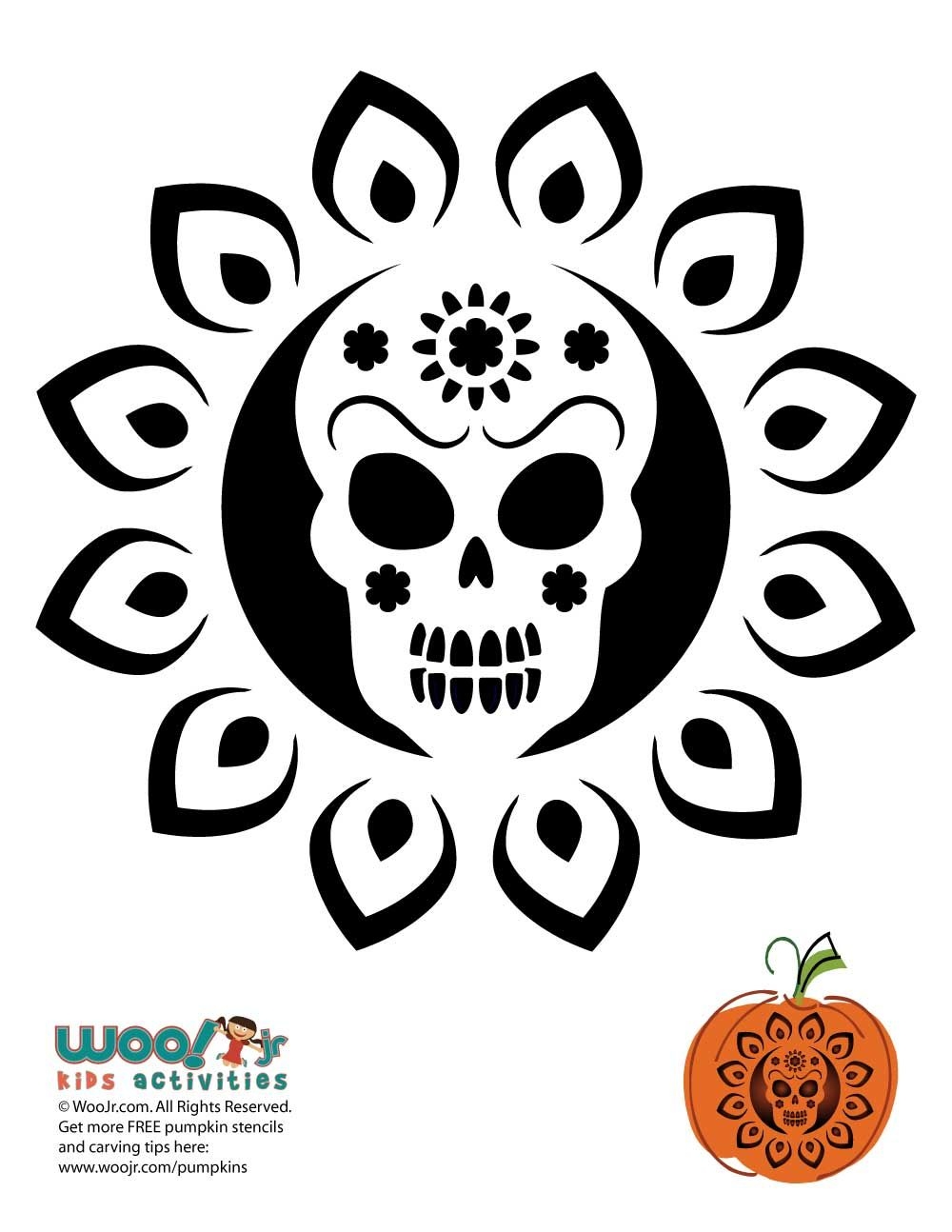Sugar Skull Pumpkin Carving Template Halloween