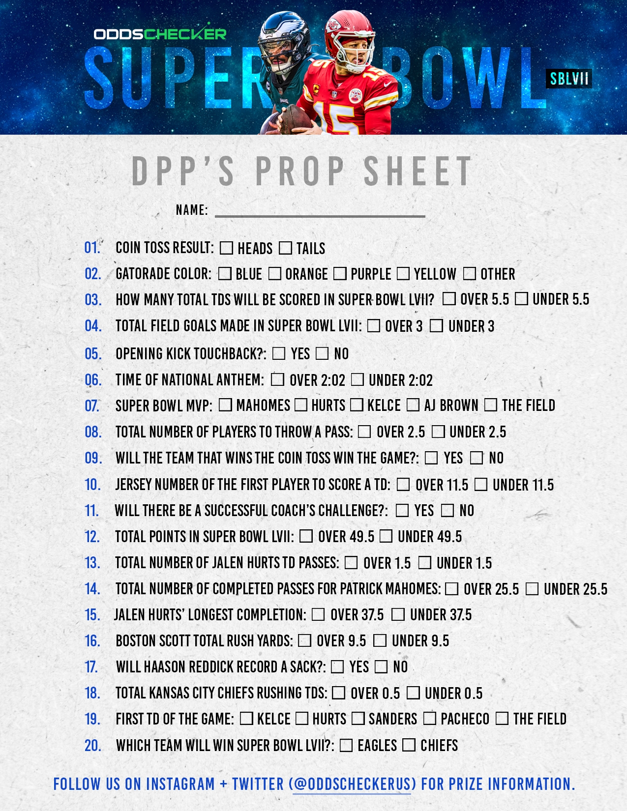 Printable Super Bowl Prop Bets 2025