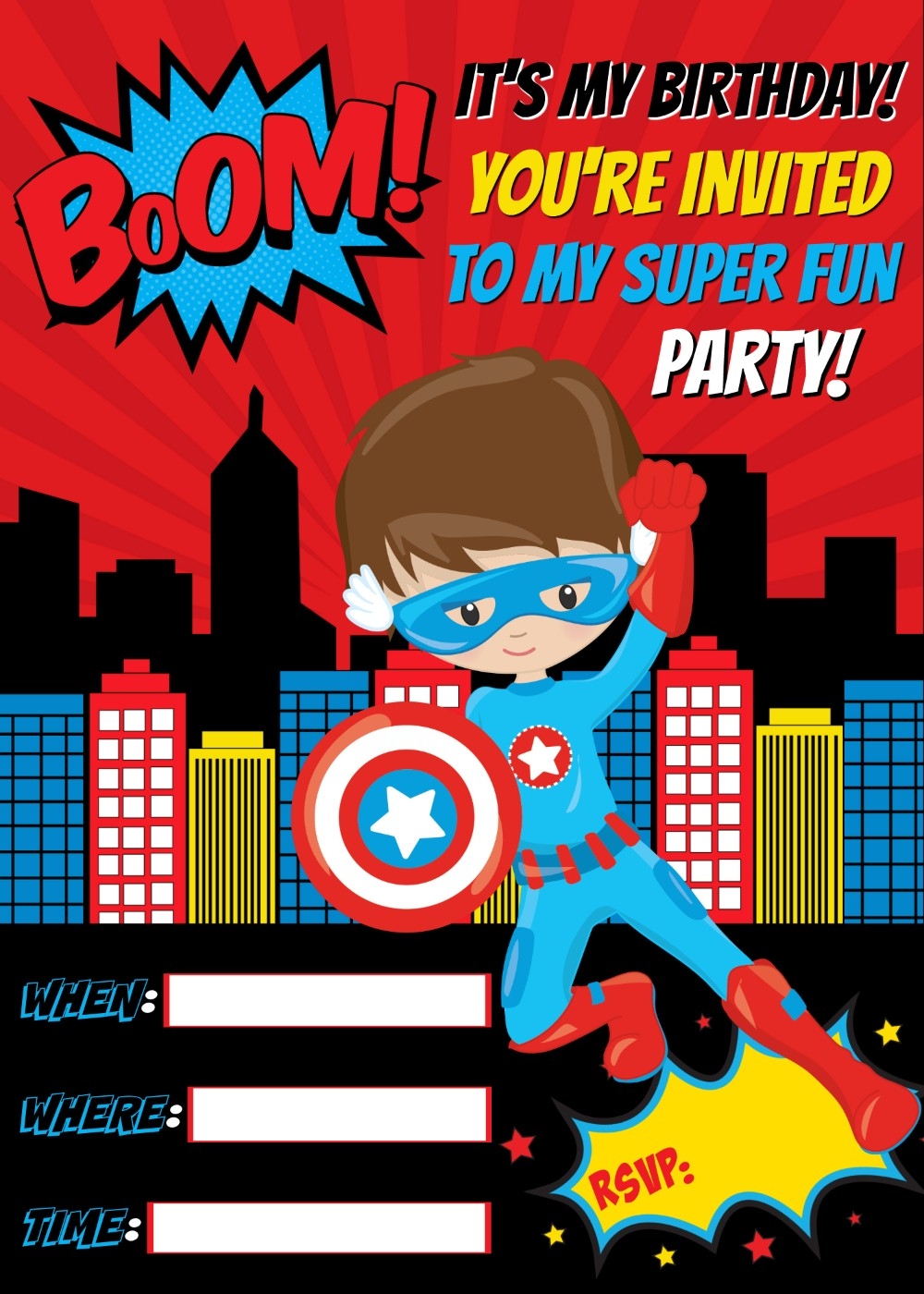 Superhero Birthday Party Photo Invitation Editable Template Digital Printable File Instant Download HP1 Worksheets Library