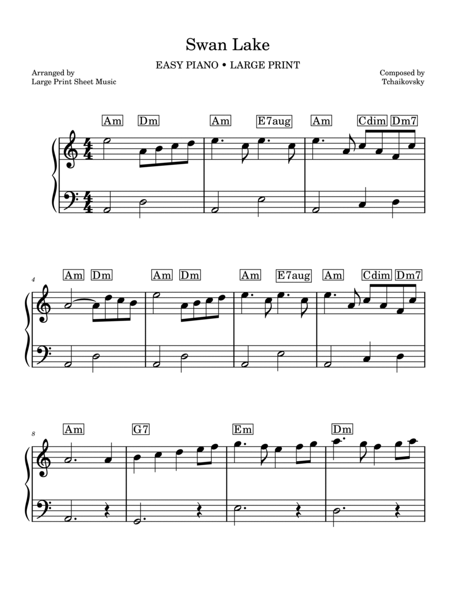 Swan Lake Theme LARGE PRINT Easy Piano Includes Notes And Chord Symbols By Peter Ilyich Tchaikovsky Piano Method Digital Sheet Music Sheet Music Plus