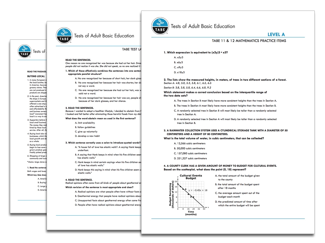 TABE 11 12 Sample Practice Items Tabetest Worksheets Library