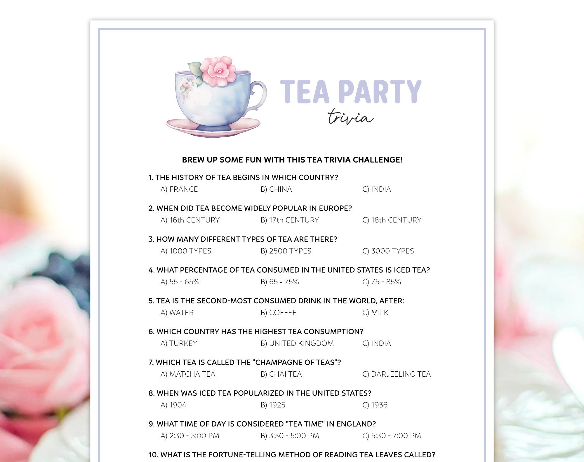Tea Trivia Questions And Answers Printable