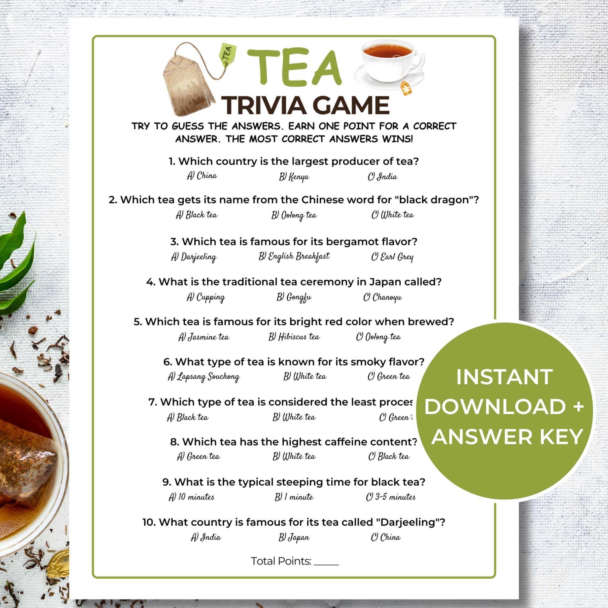 Tea Trivia Game Printable Tea Game Tea Party Game For Adults Tea Trivia Quiz Etsy UK