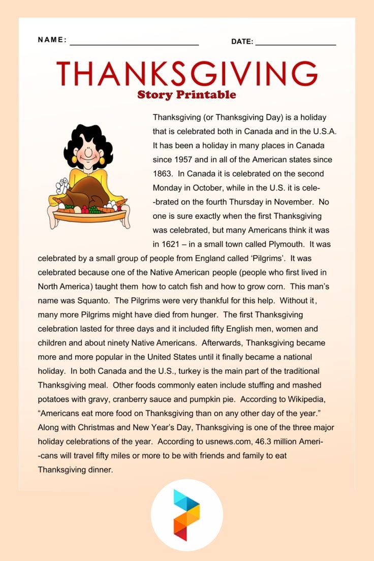Free Printable Story Of First Thanksgiving