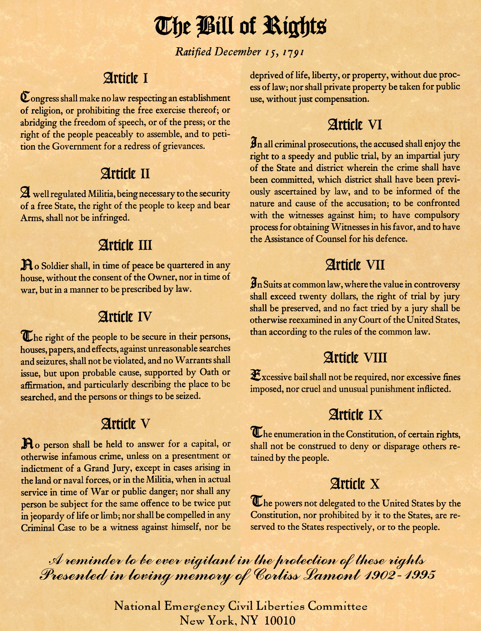 The Bill Of Rights Printable