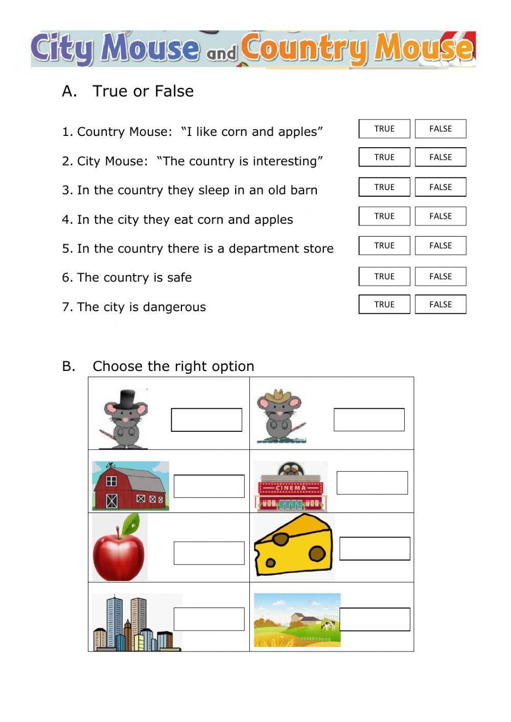 The CountryMouse And The City Mouse Worksheet Live Worksheets Worksheets Library