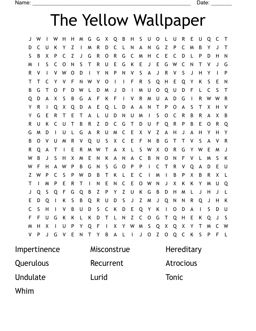 The Yellow Wallpaper Word Search WordMint