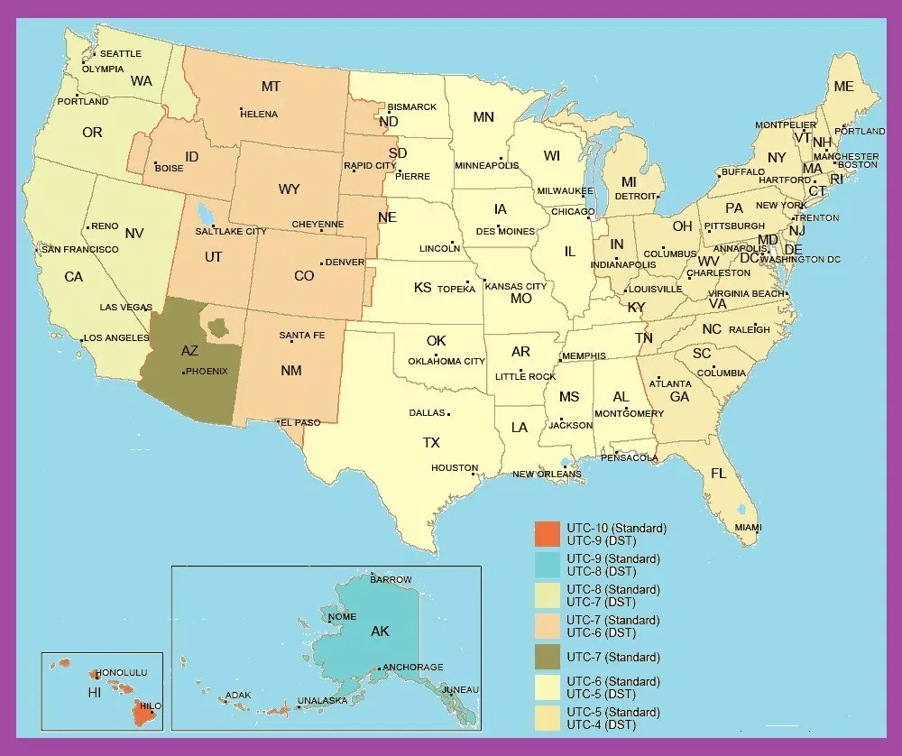 United States Time Zone Map Printable
