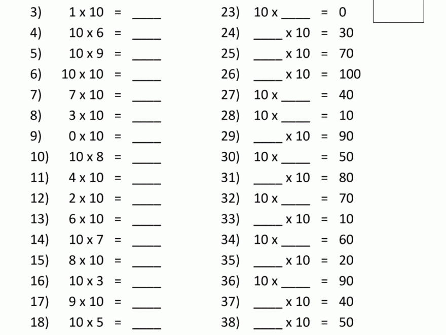 Times Table Tests 2 3 4 5 10 Times Tables