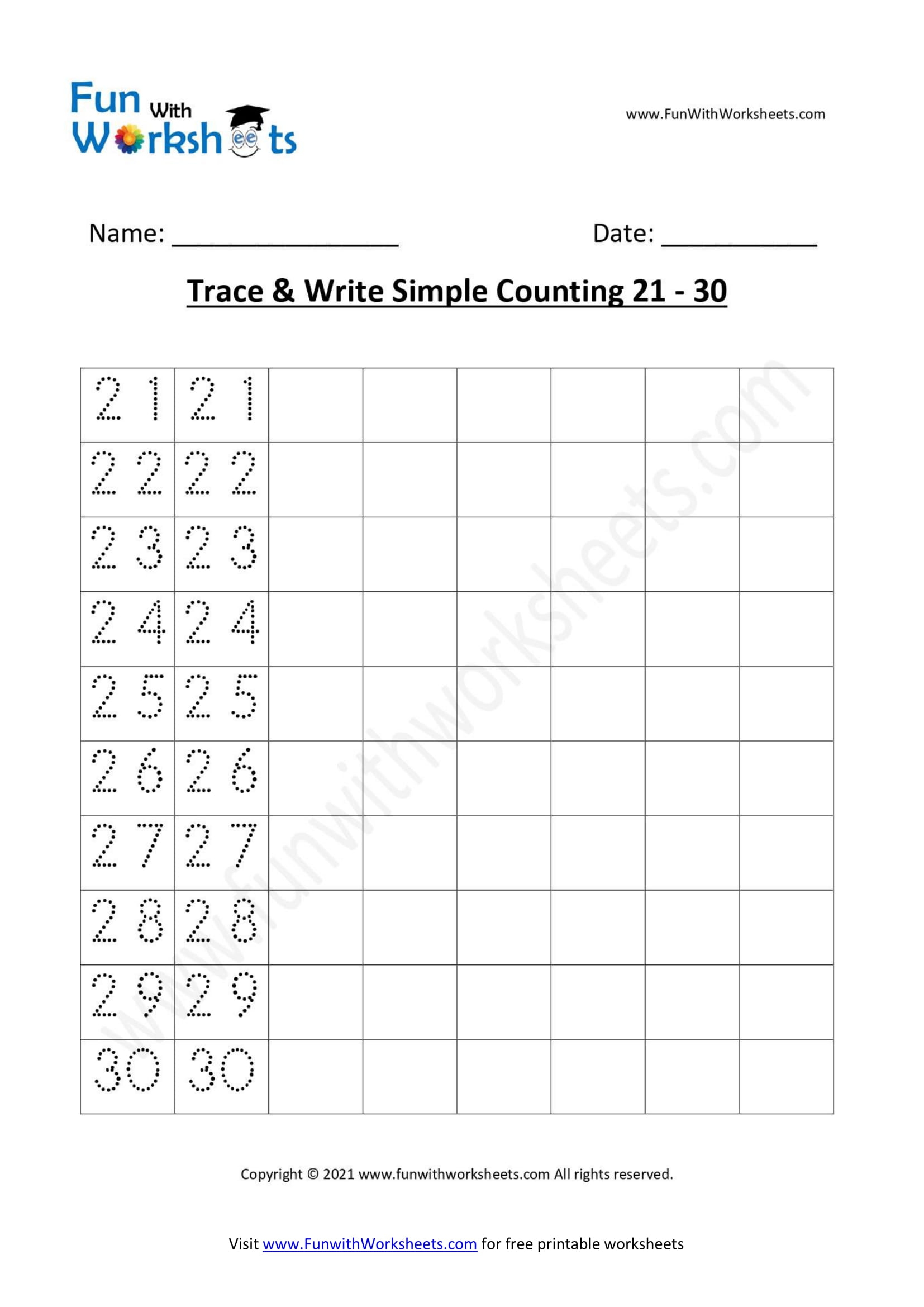 Writing Numbers To 30 Printable