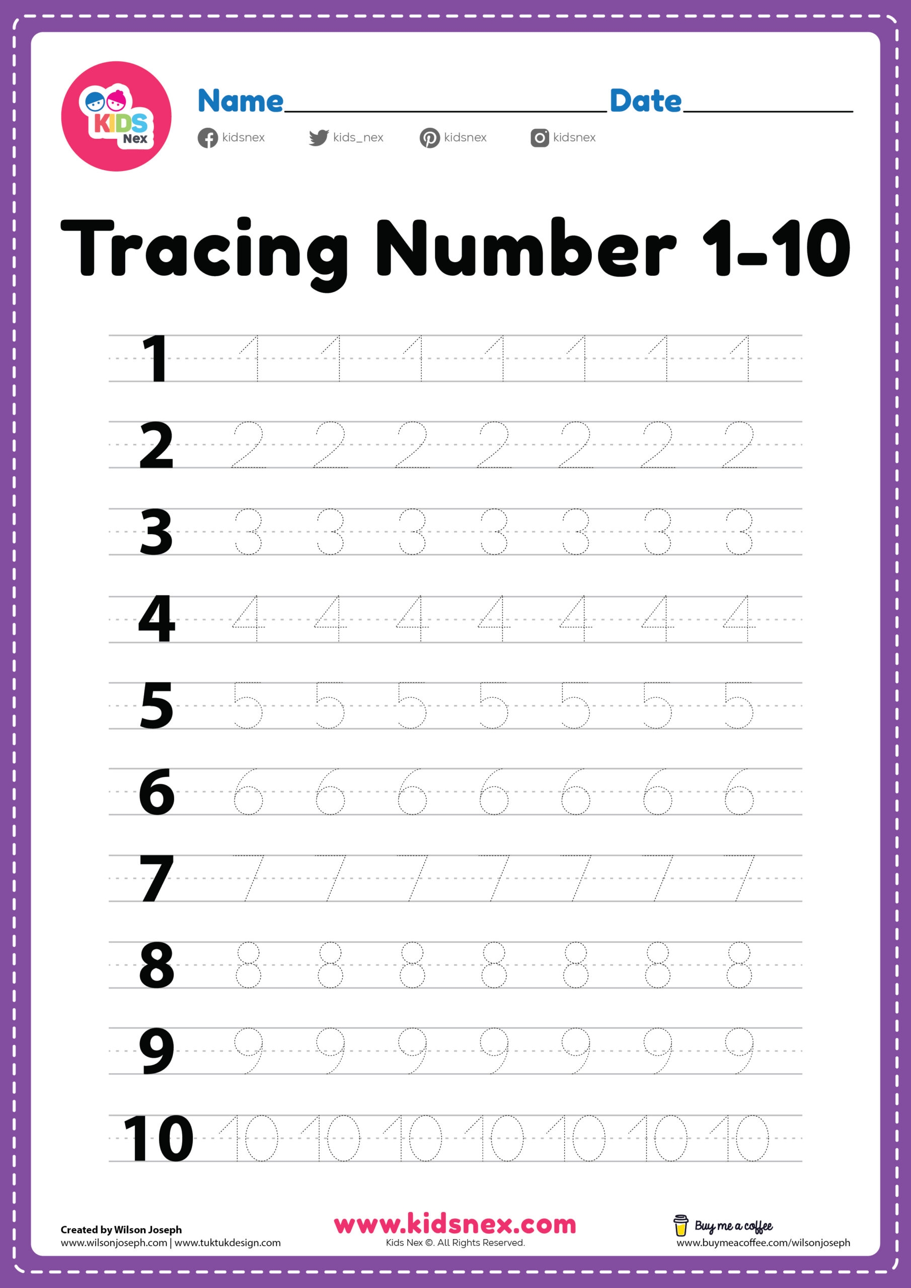 Tracing Numbers 1-10 Free Printable