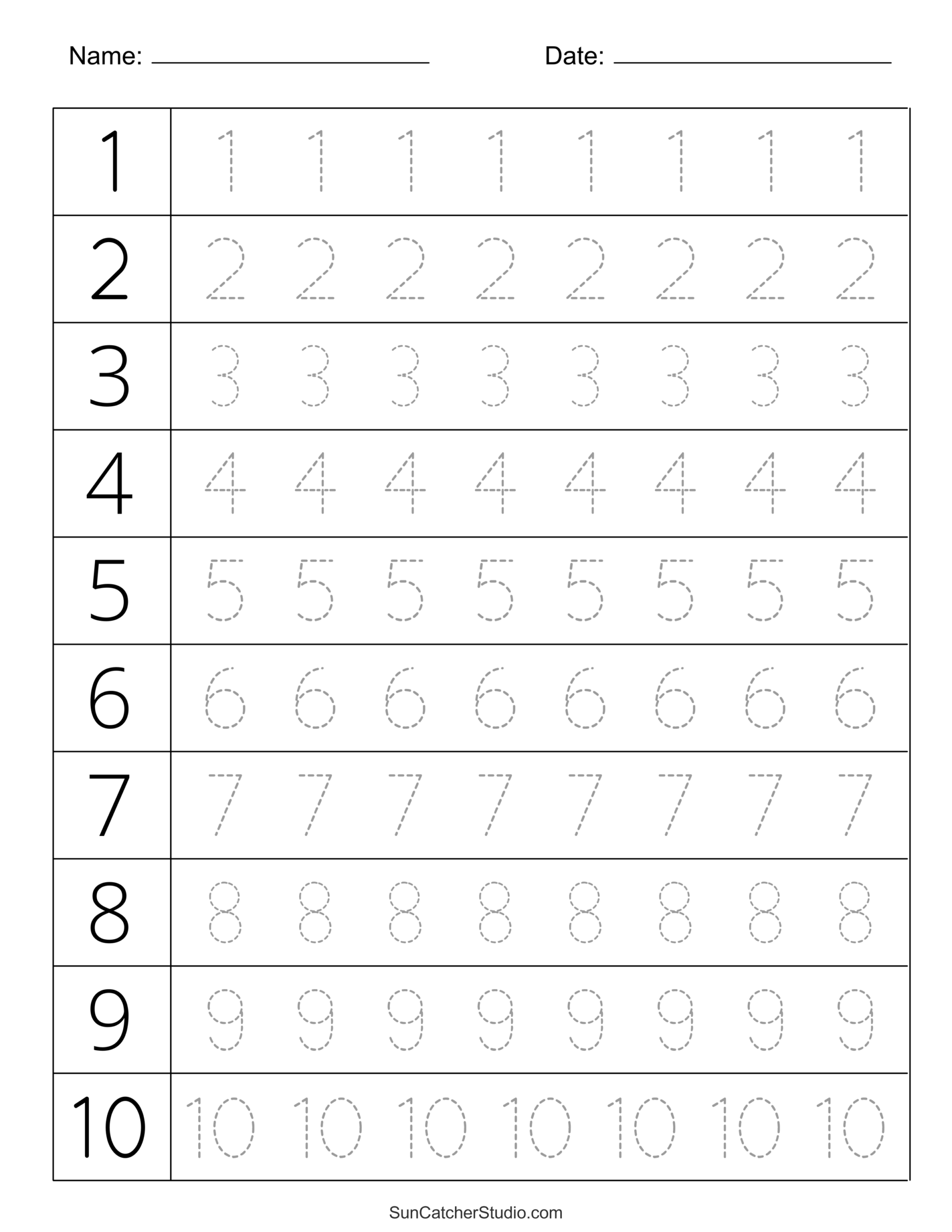 Tracing Numbers Free Printable Practice PDF Worksheets Free Printables Monograms Design Tools Patterns DIY Projects