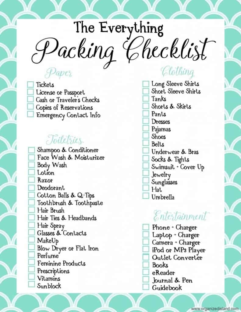 Packing List For Vacation Printable