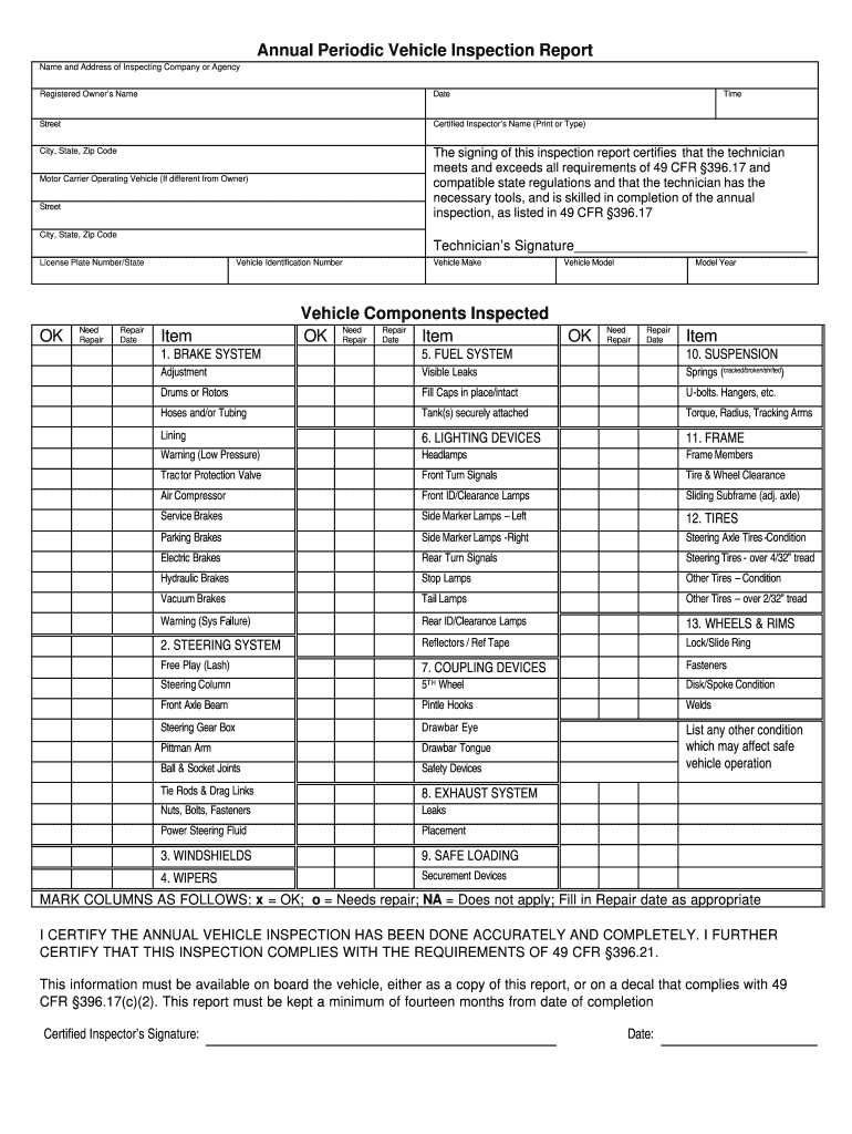Truck Inspection Form Fill Online Printable Fillable Blank PdfFiller