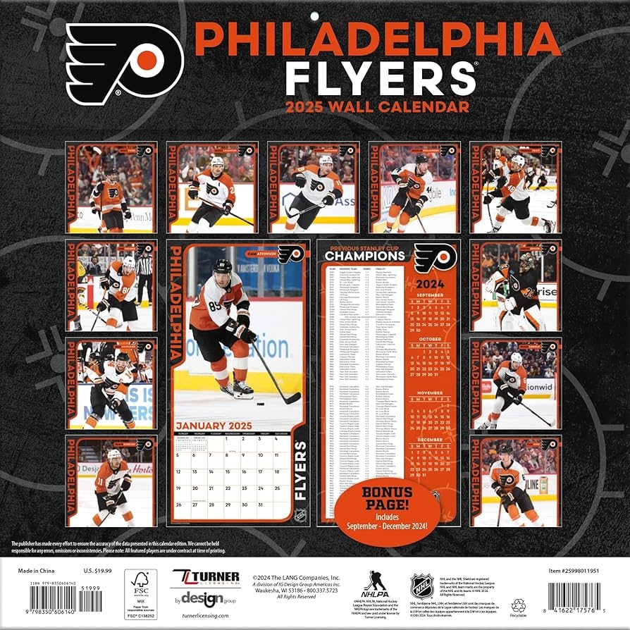 TURNER SPORTS Philadelphia Flyers 2025 12x12 Team Wall Calendar 25998011951 Amazon co uk Stationery Office Supplies