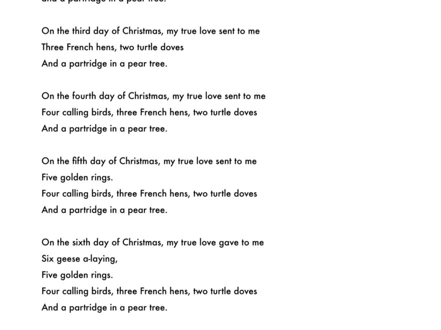 Twelve Days Of Christmas Song Words Printable Teaching Resources Print Play Learn
