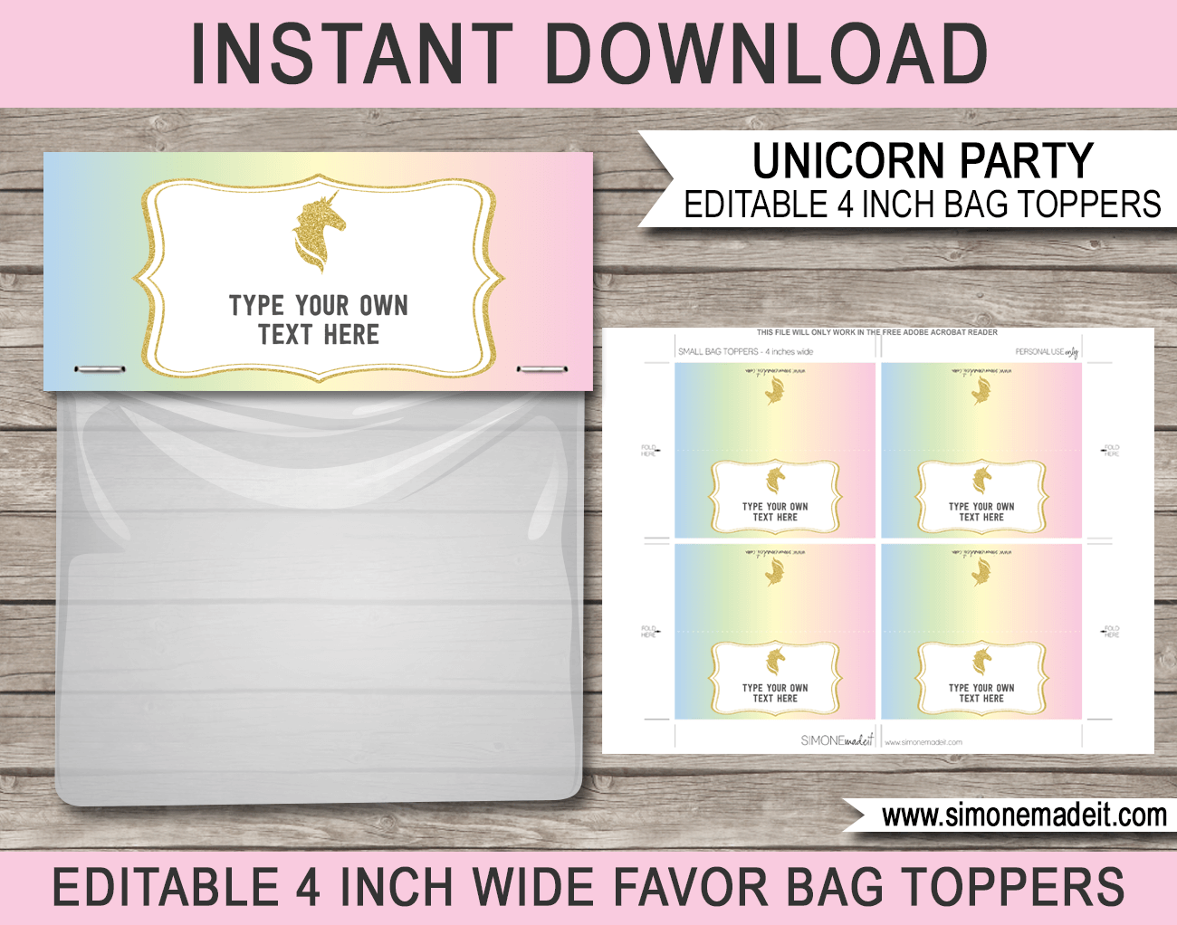 Thank You Goody Bag Tags Unicorn Printable
